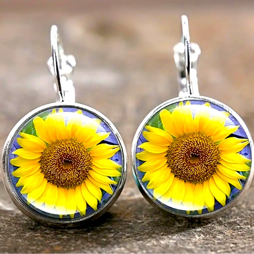 2/$25 Sunflower Gemstone Earrings - Yellow and Silver NEW NWT